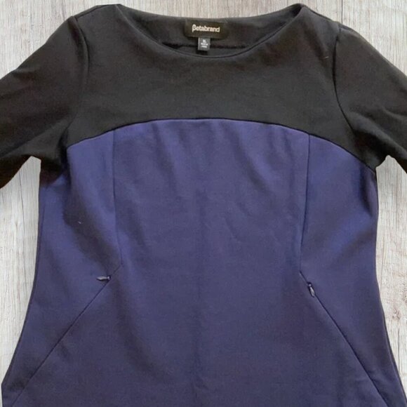 BETABRAND Jet Set Black Blue Colorblock Dress Work 3/4 Sleeve Fitted Dress L - Picture 4 of 6
